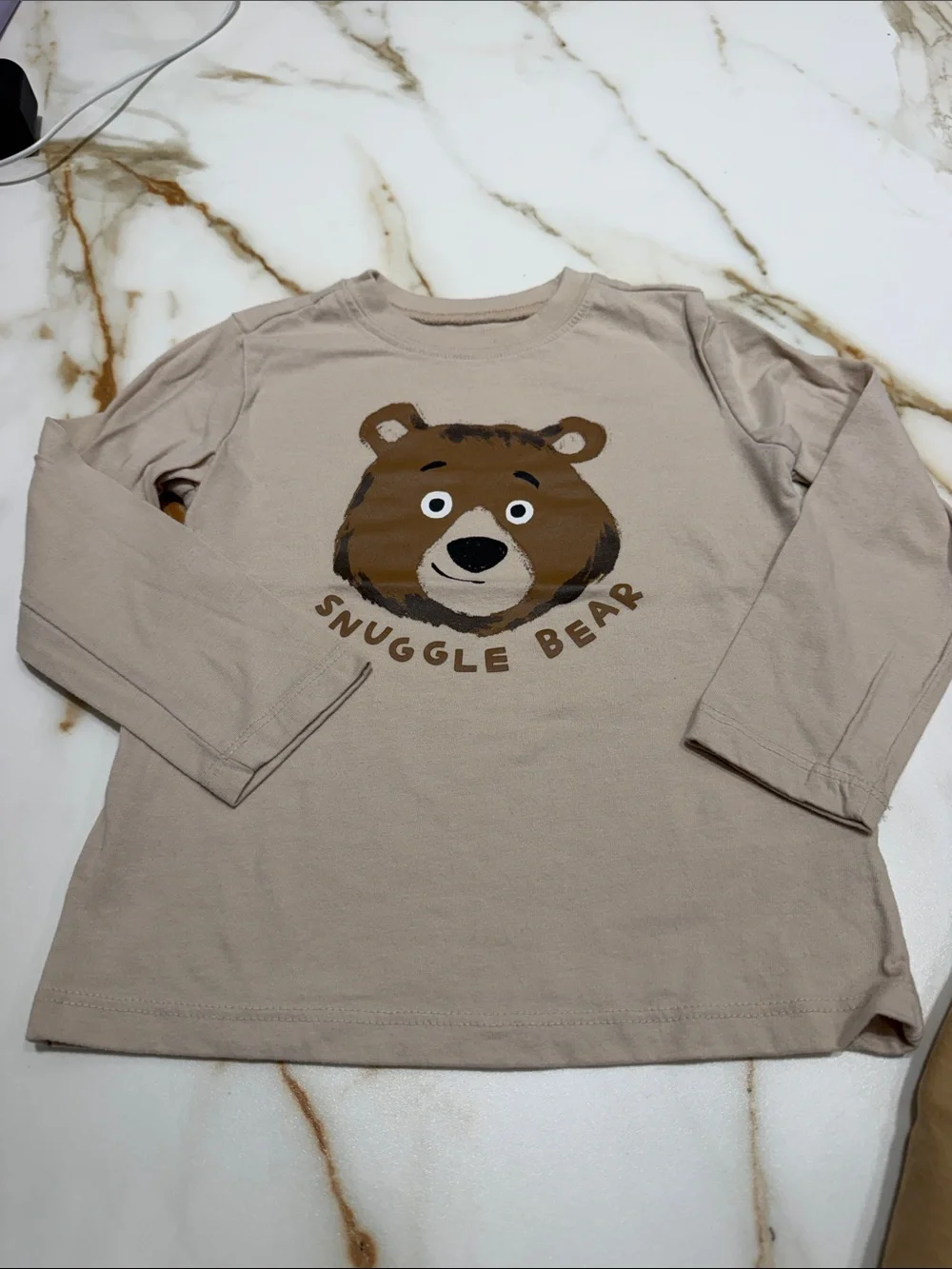 Carter's Beige & Tan Long Sleeve Kids' Animal Face Tees - Bear & Fox